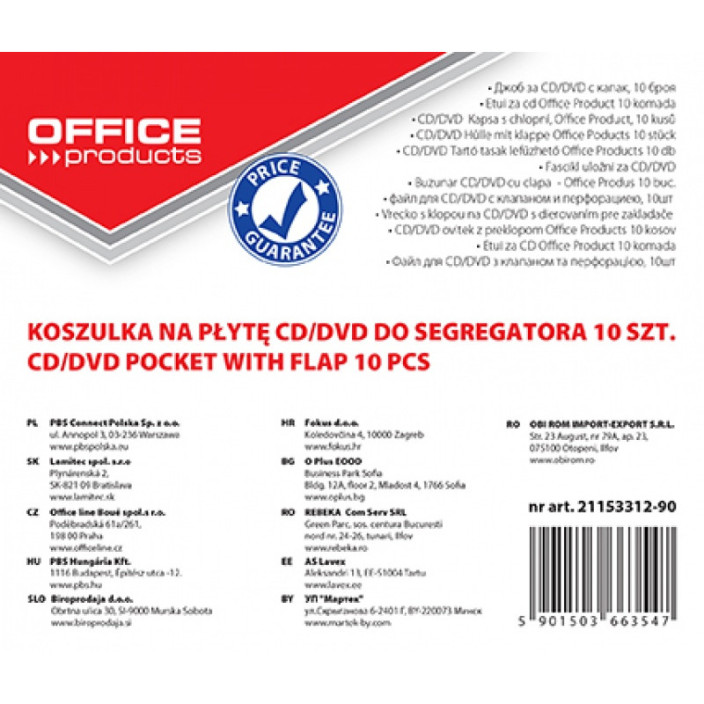 Koperty OFFICE PRODUCTS na CD/DVD 10szt. do wpięcia