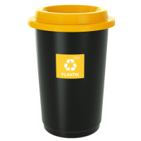 Kosz do segregacji czarny PLAFOR Eco Bin 50l z żółtą pokrywą 