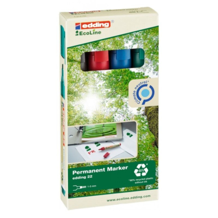 Marker EDDING Ecoline permanentny 22 ścięty 1-5mm mix kolorów 4szt. (1)