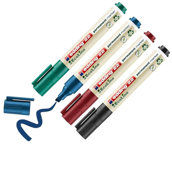 Marker EDDING Ecoline permanentny 22 ścięty 1-5mm mix kolorów 4szt. (2)