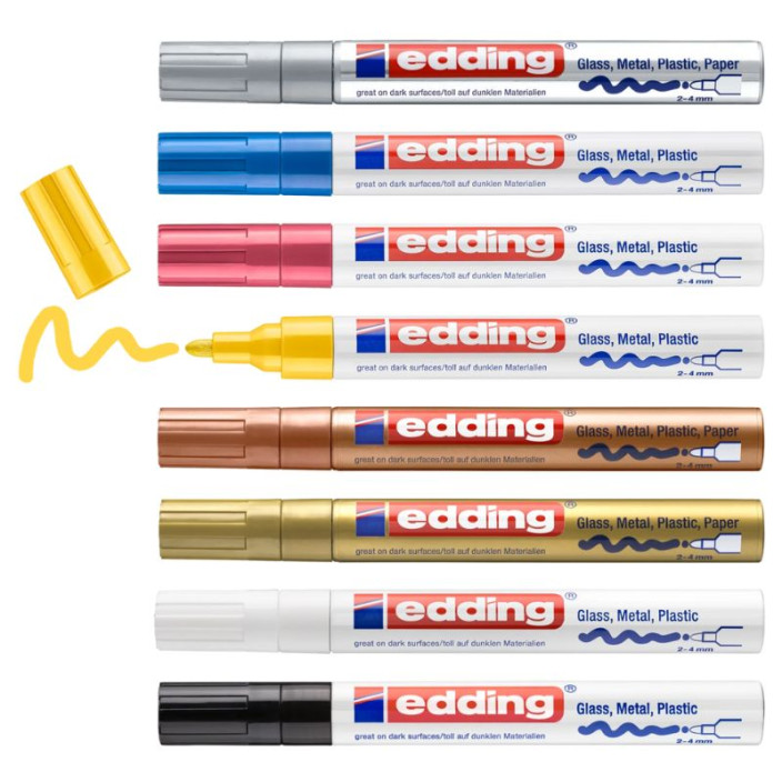 Marker EDDING olejowy 750 okrągły 2-4mm mix metalicznych kolorów 8szt.