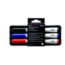 Marker suchościeralny BI-OFFICE kpl. 3 sztuki + gąbka