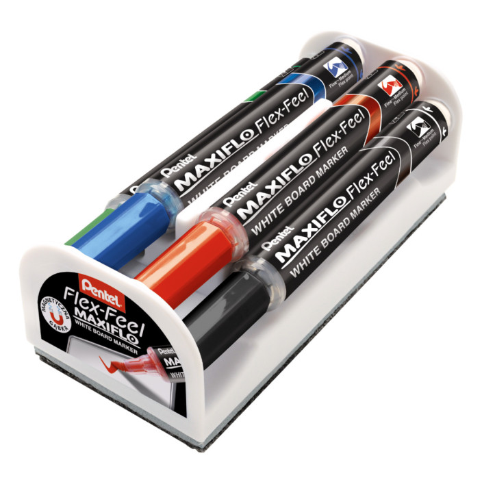 Marker suchościeralny PENTEL MAXIFLO MWL5SBF-4N z końcówką Flex Feel 4szt.