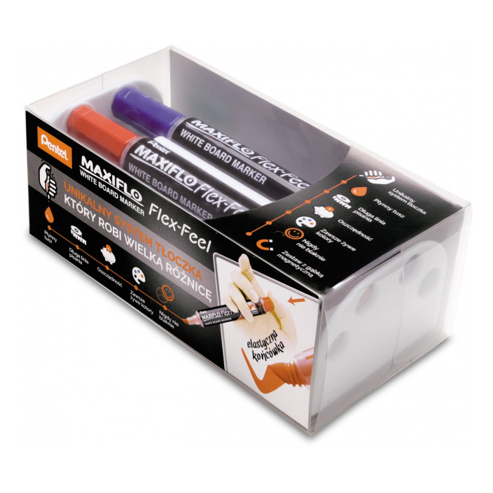 Marker suchościeralny PENTEL MWL5SBF-4N Maxiflo Flex Feel kpl. 4szt. z gąbką