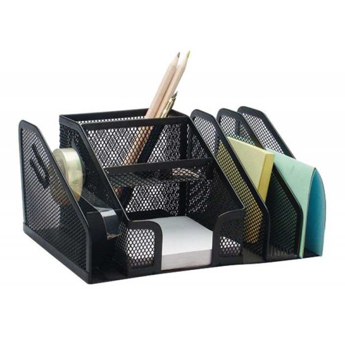 Organizer na biurko Q-CONNECT Office Set z przegródkami duży metalowy czarny 