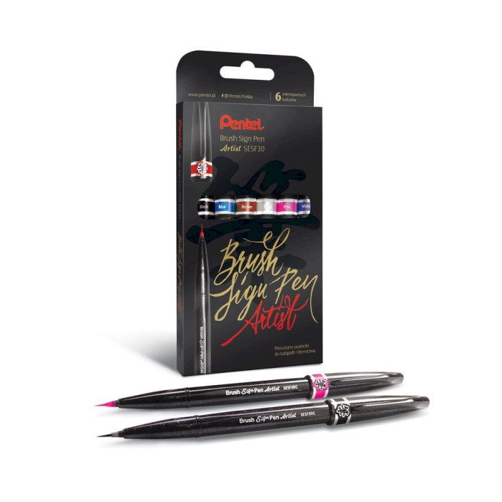 Pisak do kaligrafii PENTEL Brush Signpen Artist ACENPV kpl. 6szt.
