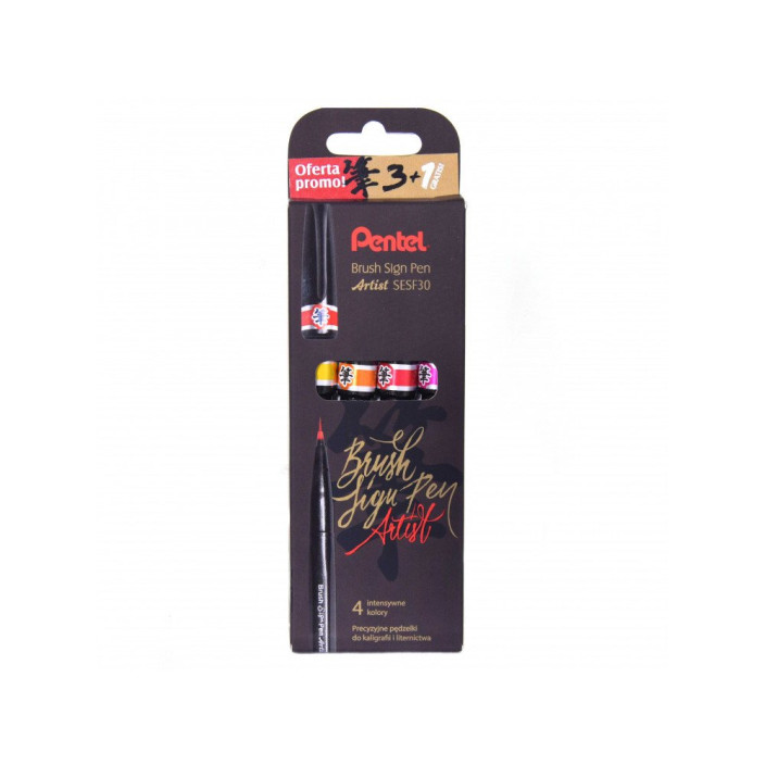 Pisak do kaligrafii PENTEL Brush Signpen Artist GFBP kpl. 4 szt.