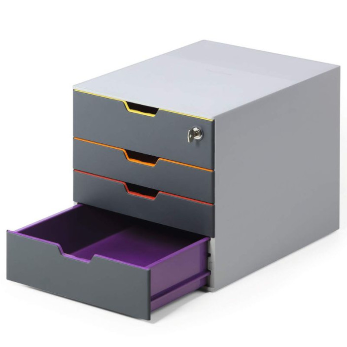 Szufladki na biurko DURABLE VARICOLOR Safe szare - 4 szuflady na klucz