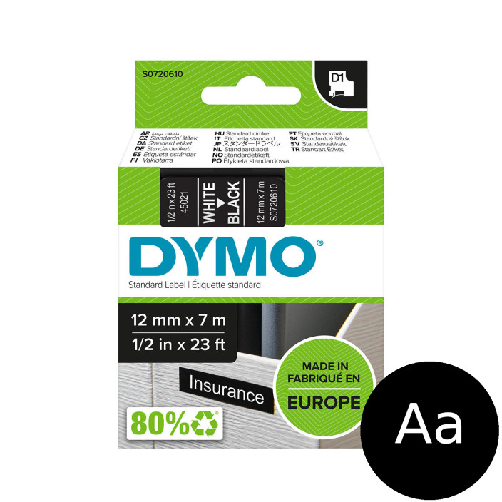 Taśma DYMO 45021 S0720610 D1 12mmx7m czarna/biały nadruk 